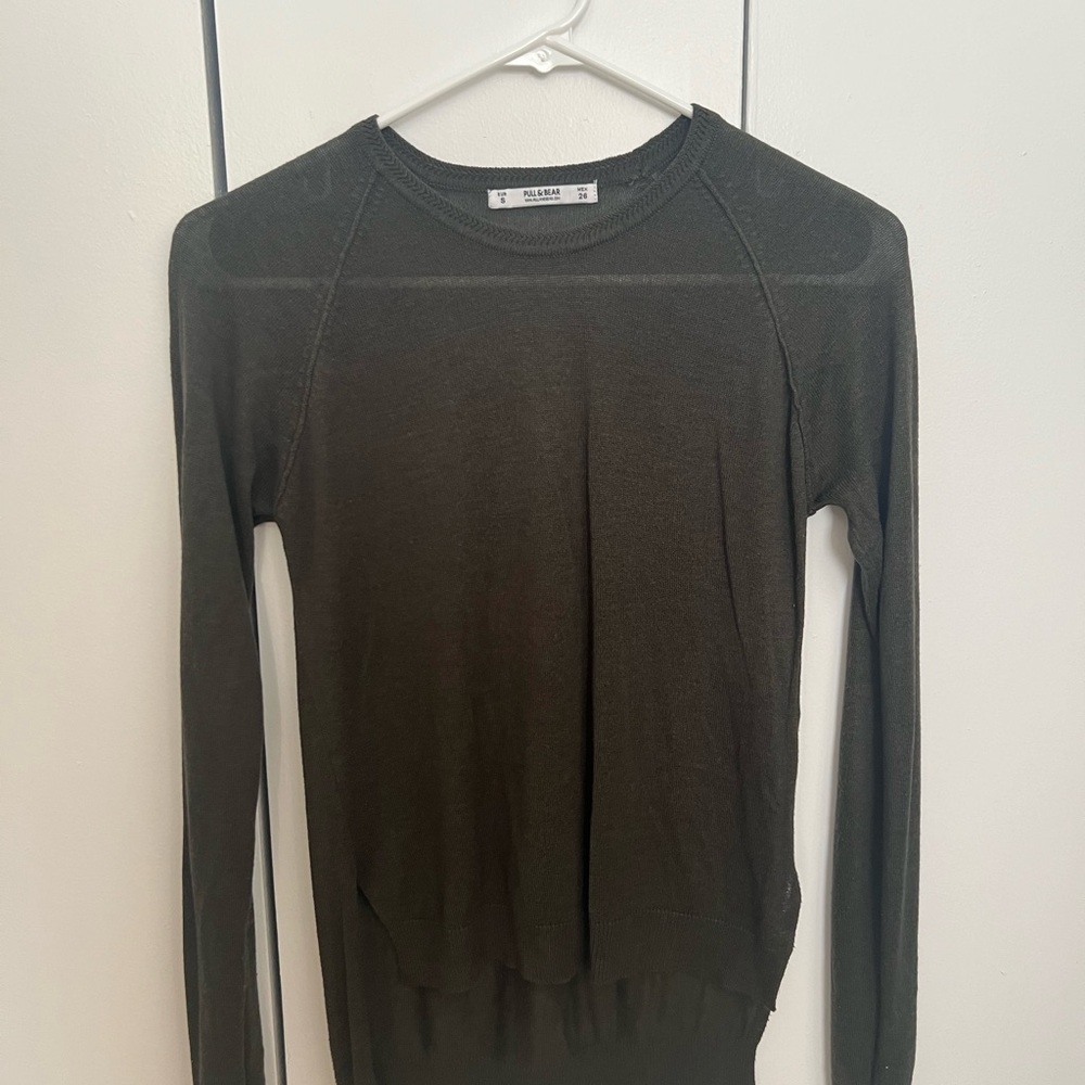 Pull&Bear Semi-Sheer Olive Green Knit Sweater S